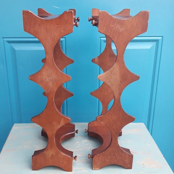 Wine Rack Vintage Teak Wood MCM Stackable Danish Wooden Mid Century Modern for 8 - Picture 5 of 16